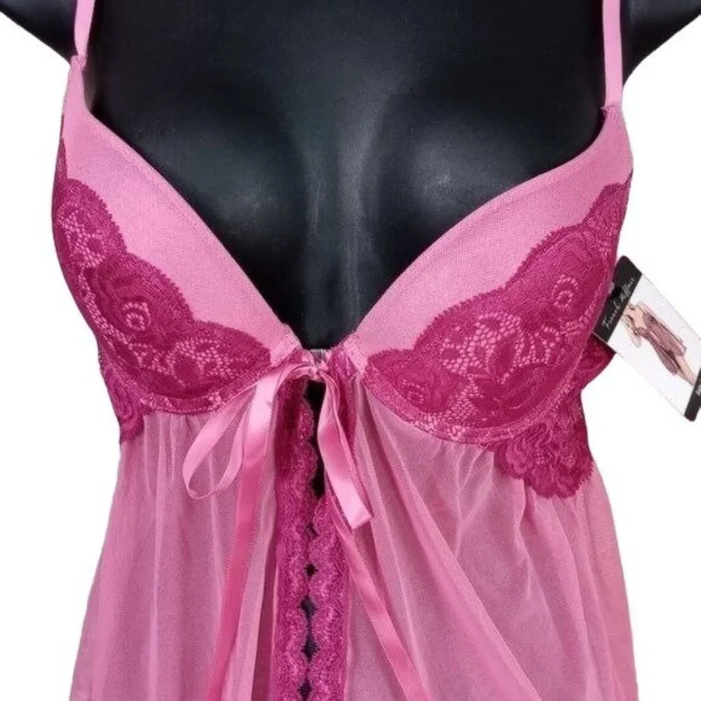 FRENCH AFFAIR BABYDOLL SET SIZE LARGE FUCHSIA COLOR - Picture 3 of 14